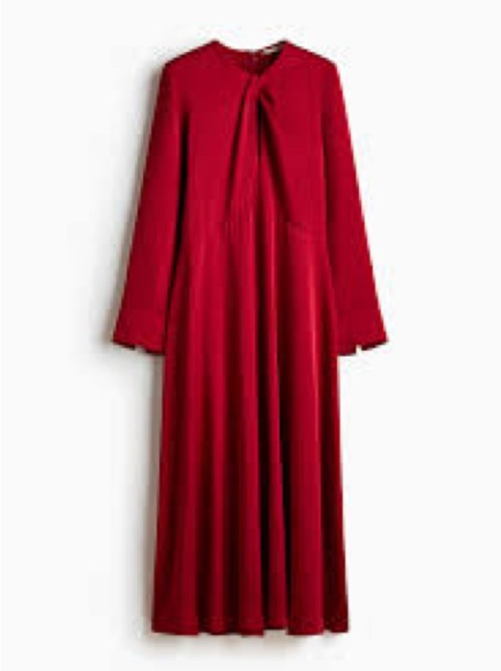 H&M Red Long-Sleeve Maxi Dress with Twist keyhole Detail